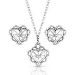 Montana Silversmiths Heart Burst Necklace And Earrings Jewelry Set