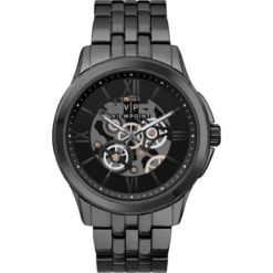 Timex Black Dial Watch, Silver-Tone Bracelet - Men's